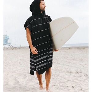 Black and White Striped Hooded Poncho